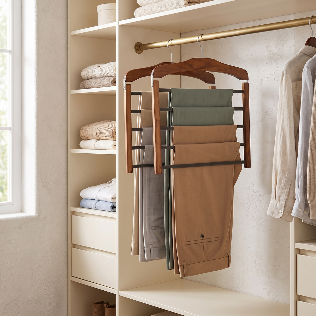 Multi-Tier Wardrobe Hanger, Wood and Metal Organiser - product view 1