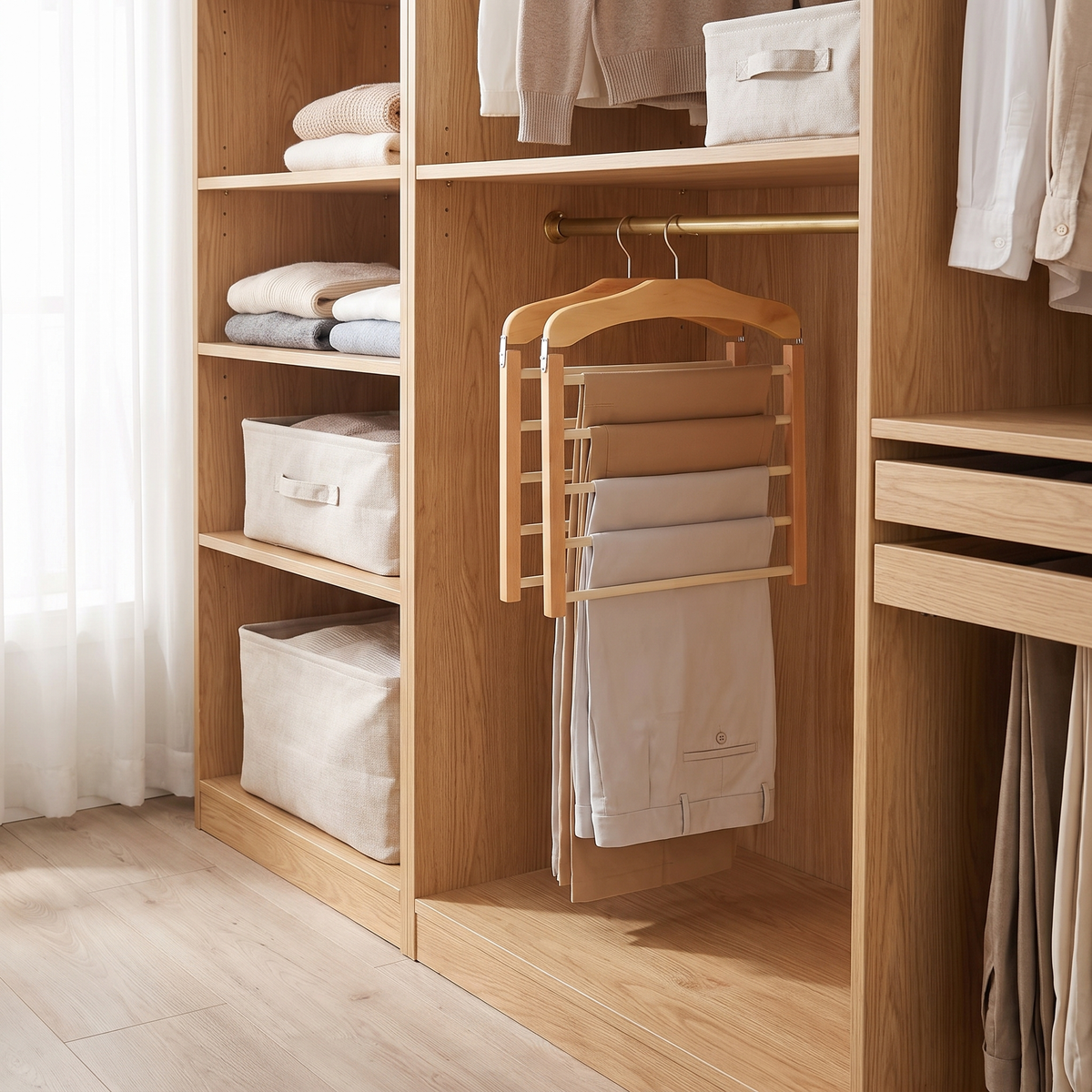 Multi-Tier Wardrobe Hanger, Wood and Metal Organiser - product view 2
