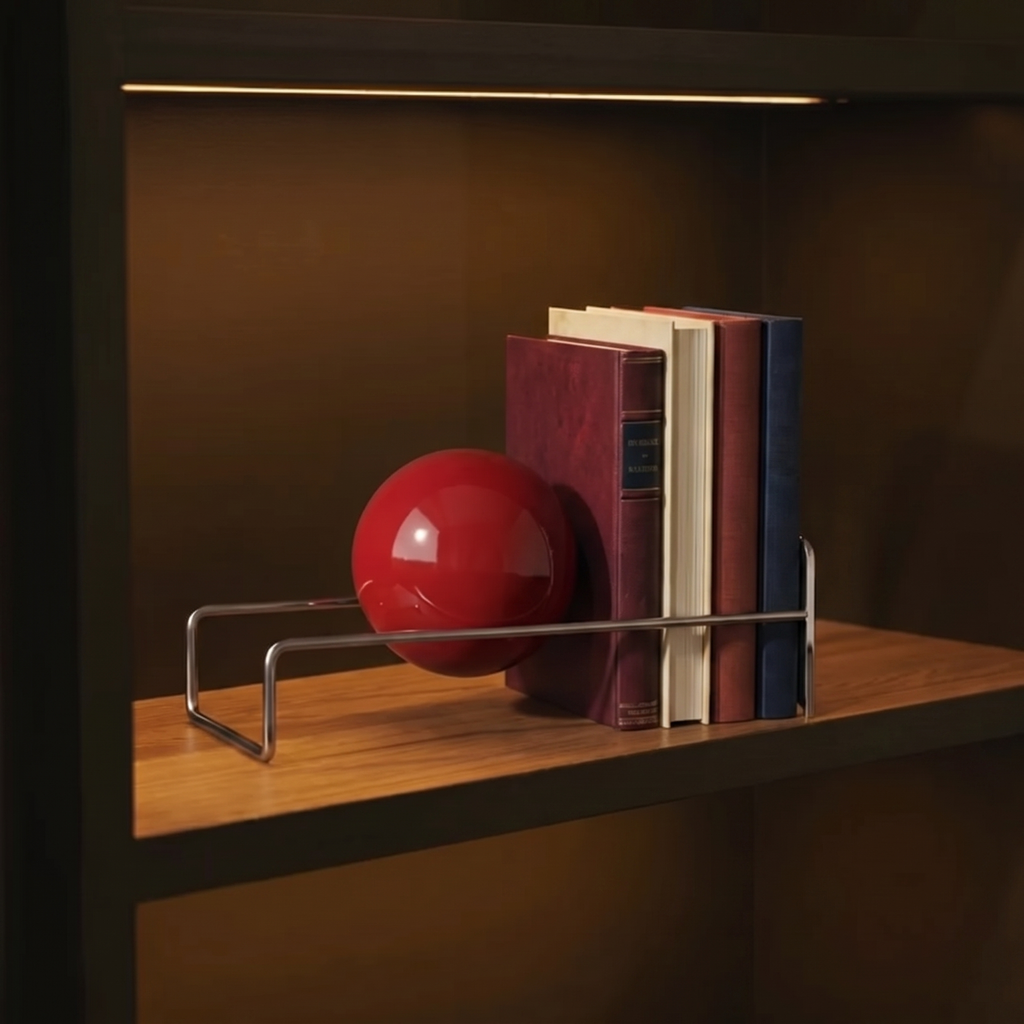 Gravity Ball Bookend, Metal and Acrylic Shelf Organiser - product view 2
