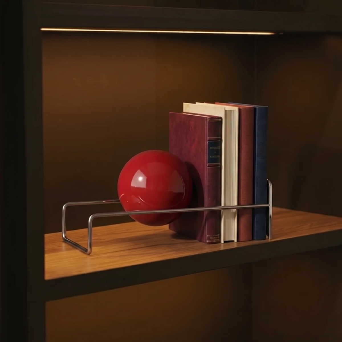Gravity Ball Bookend, Metal and Acrylic Shelf Organiser - product view 2