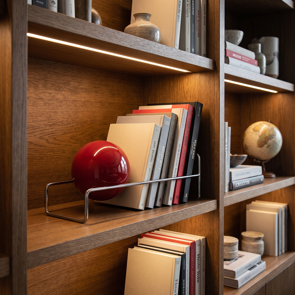 Gravity Ball Bookend, Metal and Acrylic Shelf Organiser - product view 1