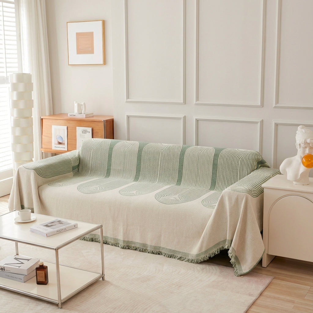 Geometric Sofa Throw with Fringed Edges