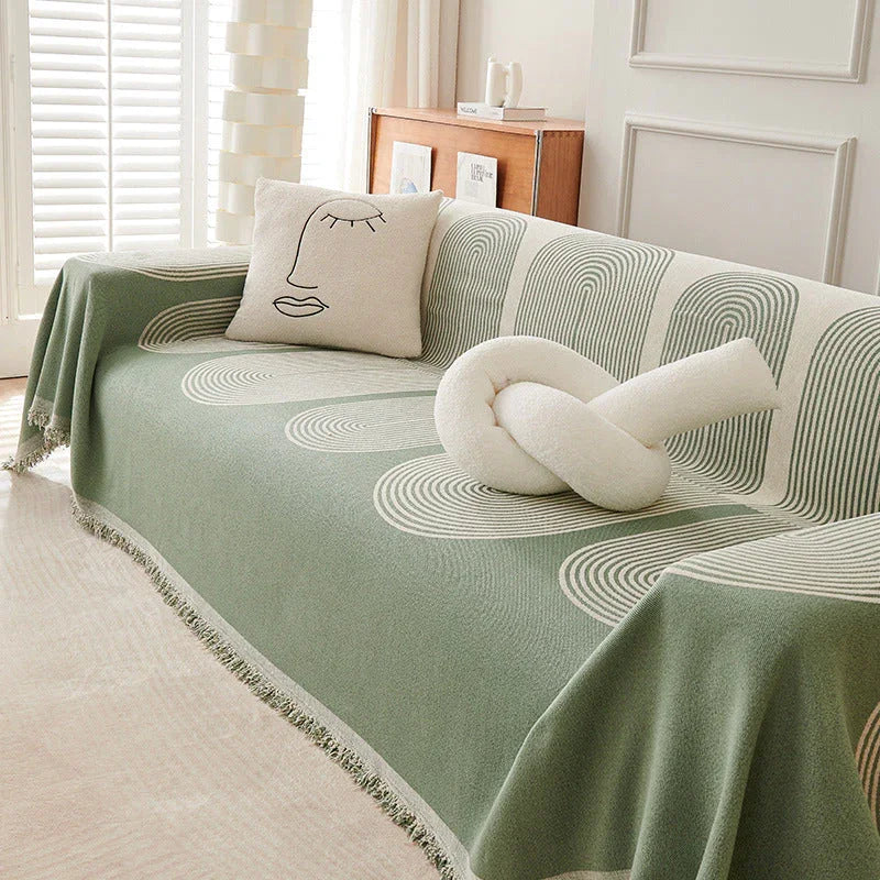 Geometric Sofa Throw with Fringed Edges