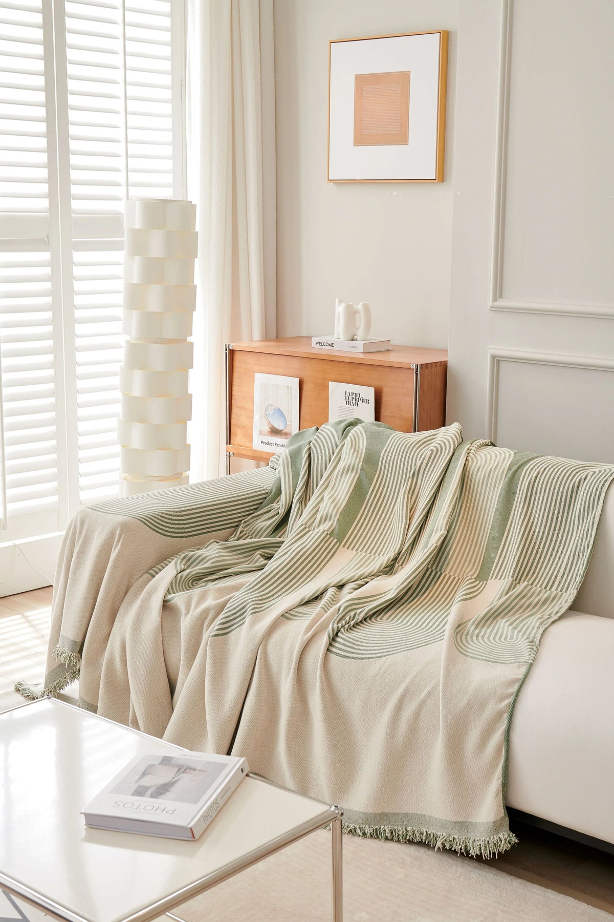 Geometric Sofa Throw with Fringed Edges