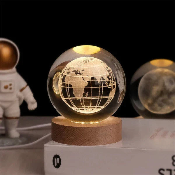 Glass Sphere LED Night Light with Wooden Base, Celestial Designs — product view 5