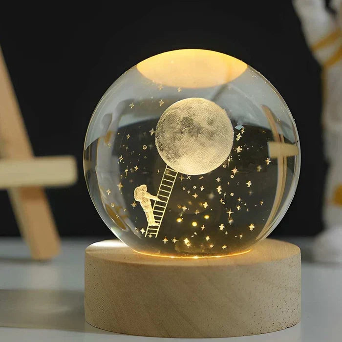 Glass Sphere LED Night Light with Wooden Base, Celestial Designs — product view 11