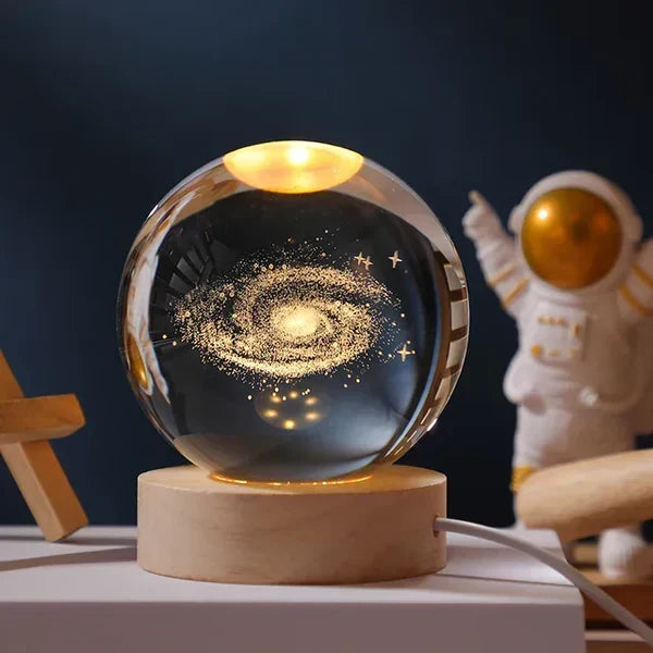 Glass Sphere LED Night Light with Wooden Base, Celestial Designs — product view 3