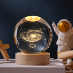 Glass Sphere LED Night Light with Wooden Base, Celestial Designs — product view 3