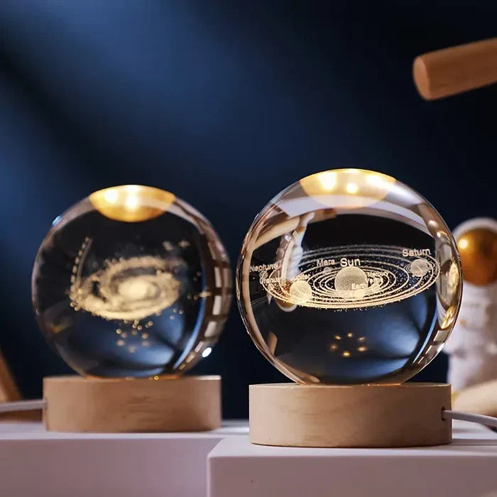 Glass Sphere LED Night Light with Wooden Base, Celestial Designs — product view 12