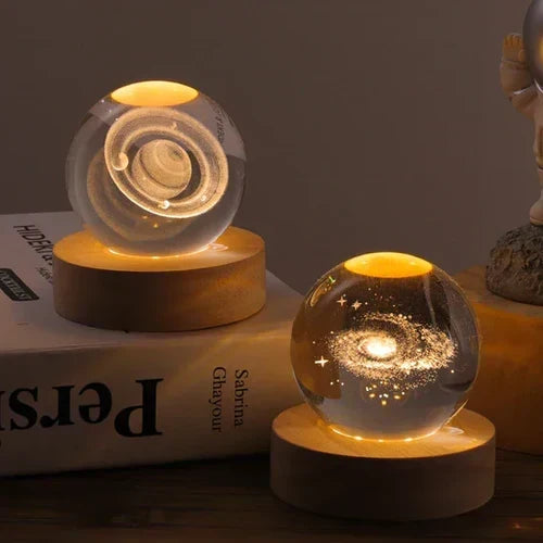 Glass Sphere LED Night Light with Wooden Base, Celestial Designs — product view 4