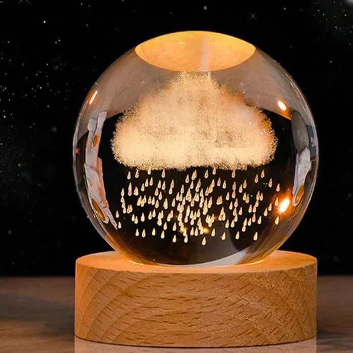 Glass Sphere LED Night Light with Wooden Base, Celestial Designs — product view 10