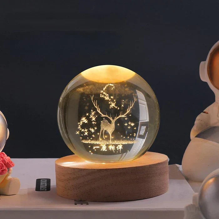 Glass Sphere LED Night Light with Wooden Base, Celestial Designs — product view 8