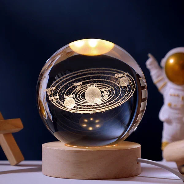 Glass Sphere LED Night Light with Wooden Base, Celestial Designs — product view 2