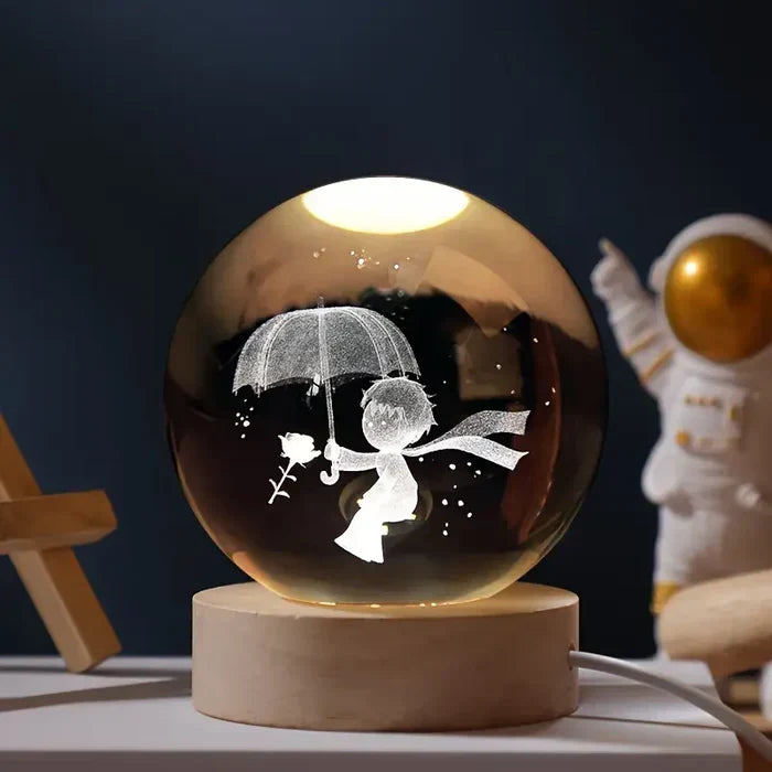 Glass Sphere LED Night Light with Wooden Base, Celestial Designs — product view 6