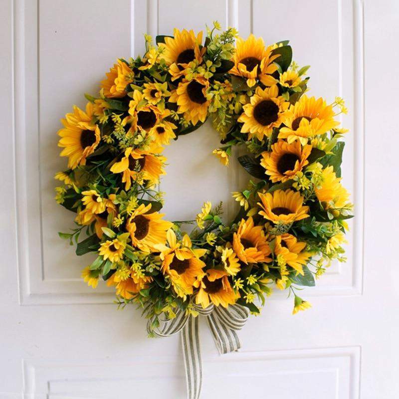 Artificial Sunflower Wreath with Rattan Base, 40 cm