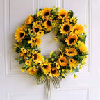 Artificial Sunflower Wreath with Rattan Base, 40 cm