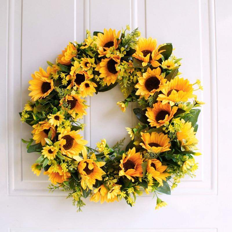 Artificial Sunflower Wreath with Rattan Base, 40 cm