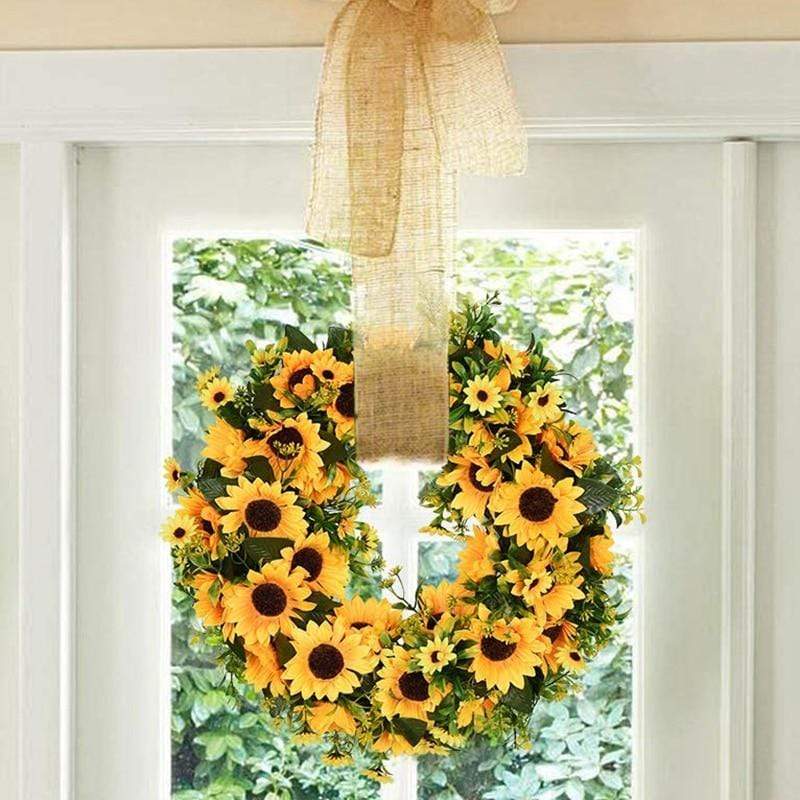 Artificial Sunflower Wreath with Rattan Base, 40 cm