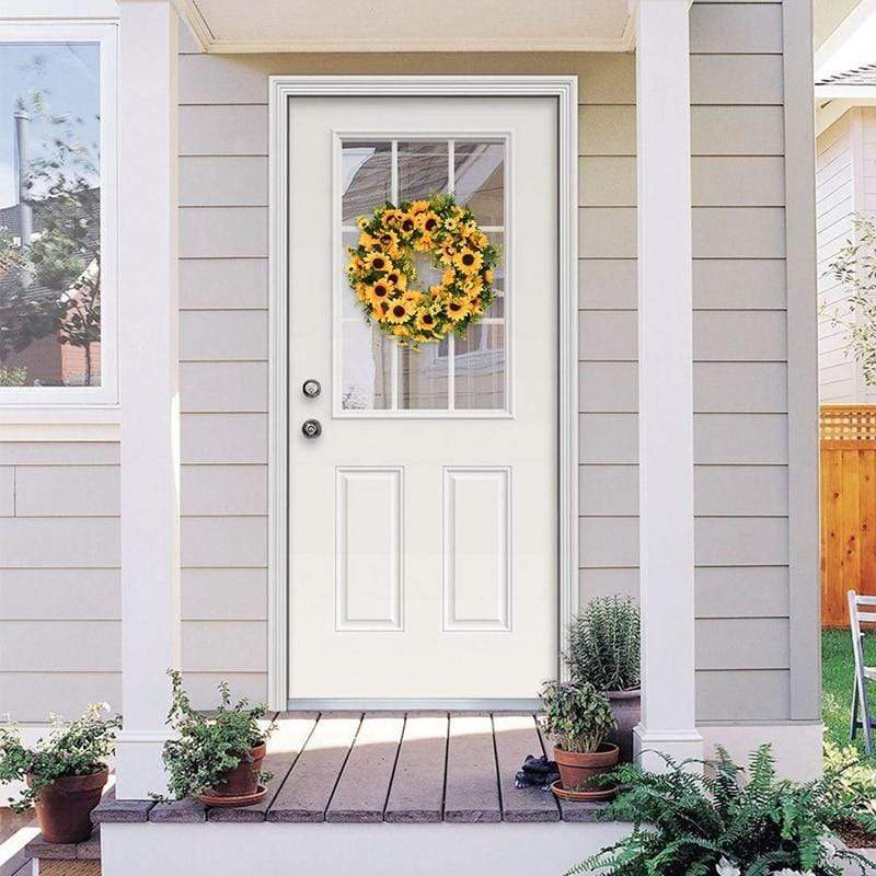 Artificial Sunflower Wreath with Rattan Base, 40 cm