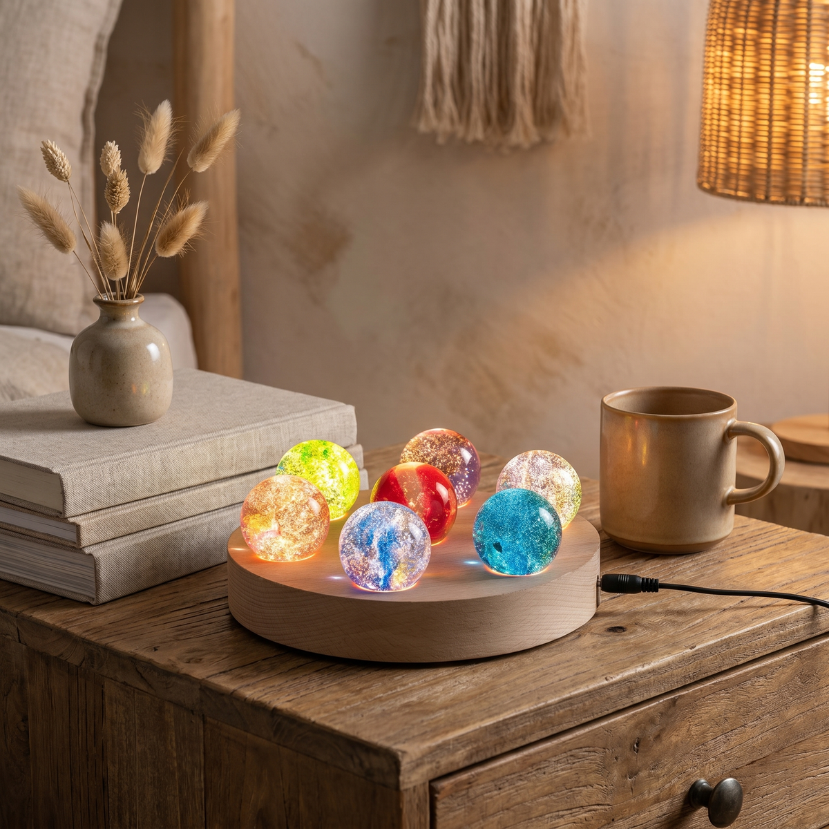 Galaxy Crystal Orb Lamp Set, Seven Orbs with USB Wood Base - product view 5