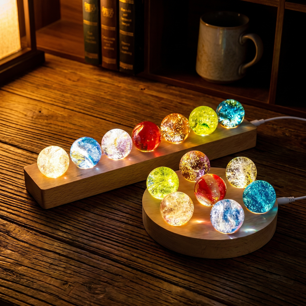 Galaxy Crystal Orb Lamp Set, Seven Orbs with USB Wood Base - product view 2