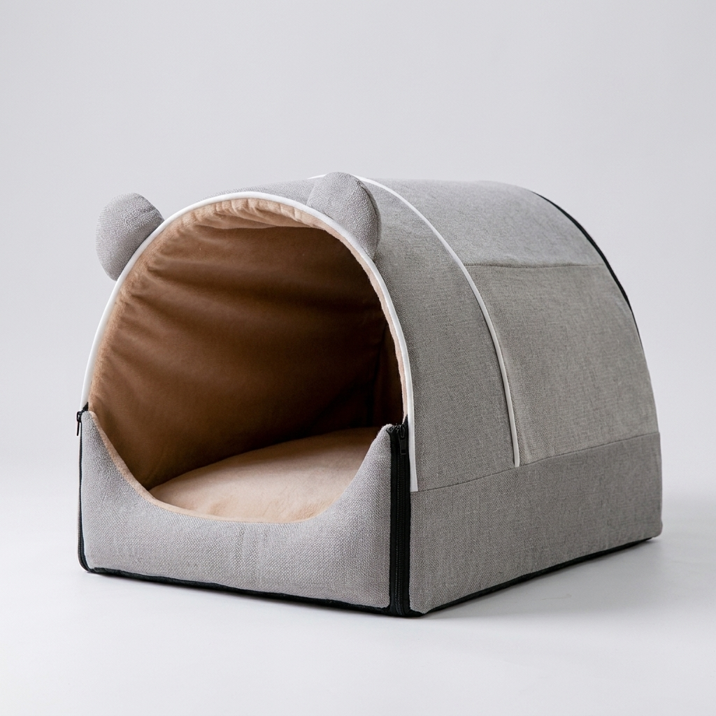 2-in-1 Bear Ear Pet Cave Bed with Removable Cushion — product view 3