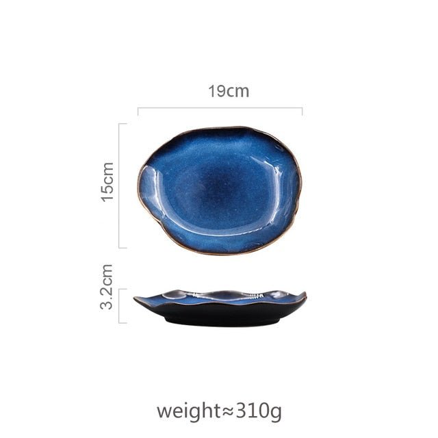 Blue Glazed Ceramic Serving Dish