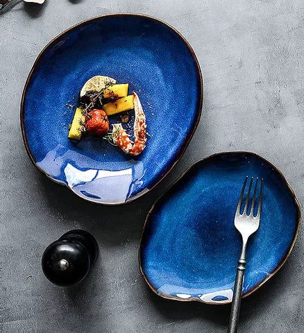 Blue Glazed Ceramic Serving Dish