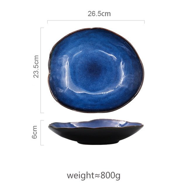 Blue Glazed Ceramic Serving Dish