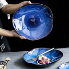 Blue Glazed Ceramic Serving Dish