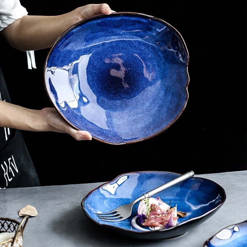 Blue Glazed Ceramic Serving Dish