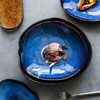 Blue Glazed Ceramic Serving Dish