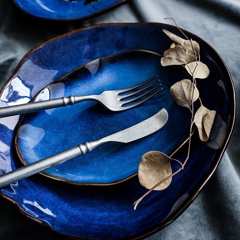 Blue Glazed Ceramic Serving Dish