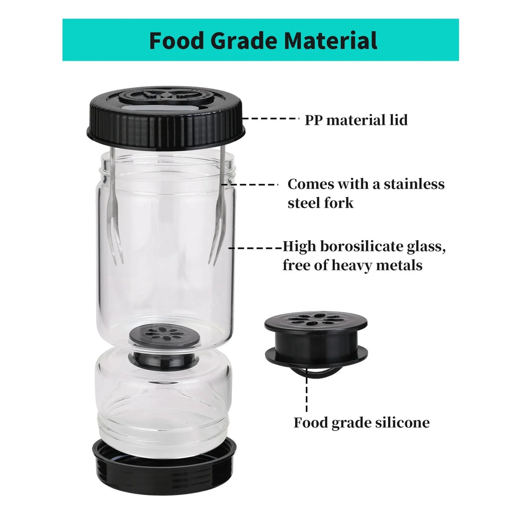 Glass Pickle Jar with Strainer and 2 Mini Forks