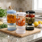 Glass Pickle Jar with Strainer and 2 Mini Forks