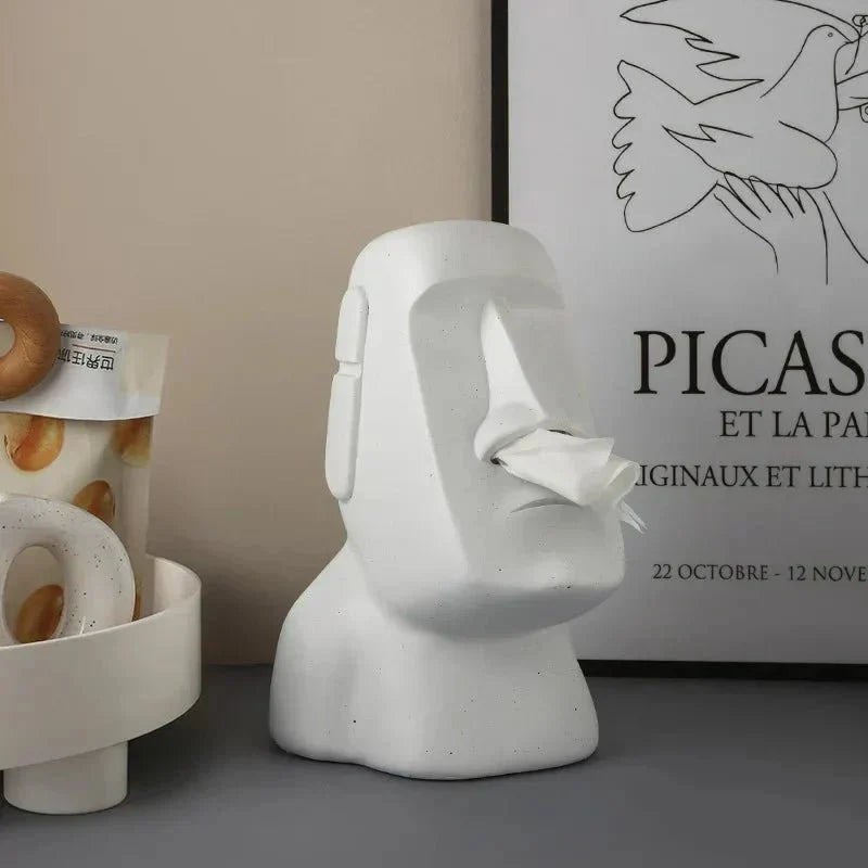 Moai Face Resin Tissue Box Cover