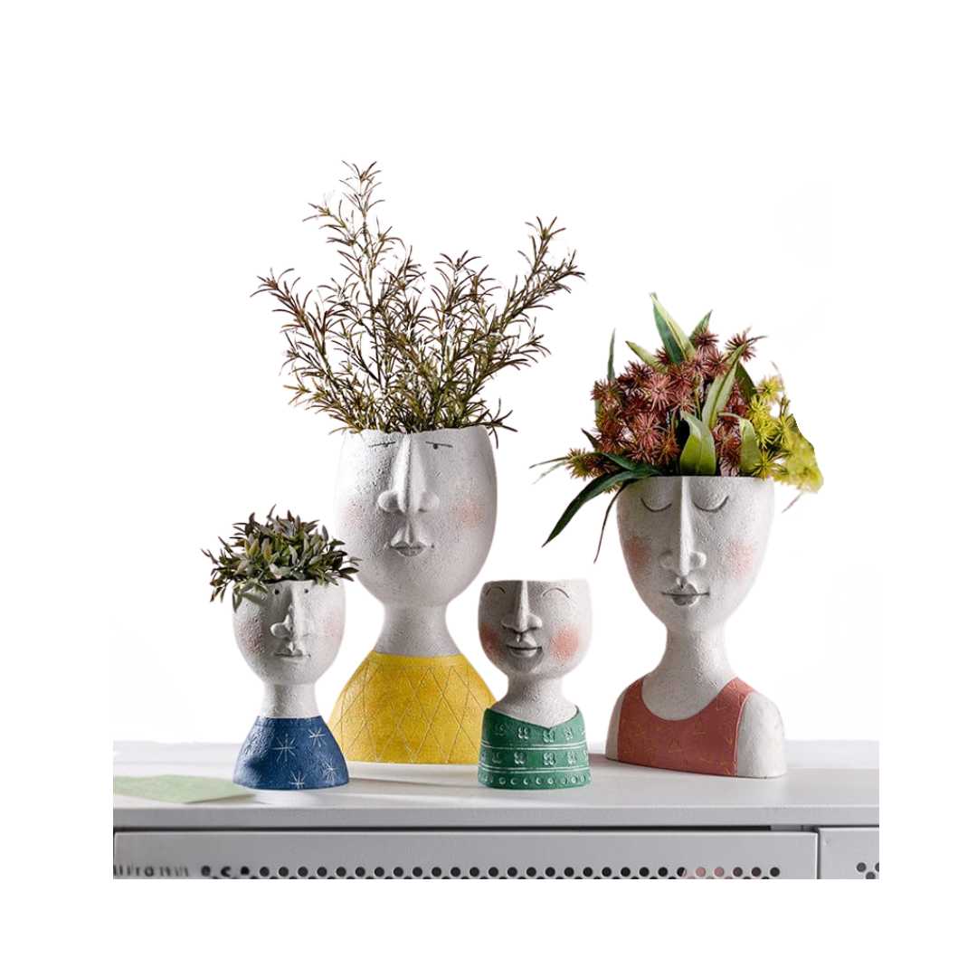 Sculptural Face Resin Plant Pot