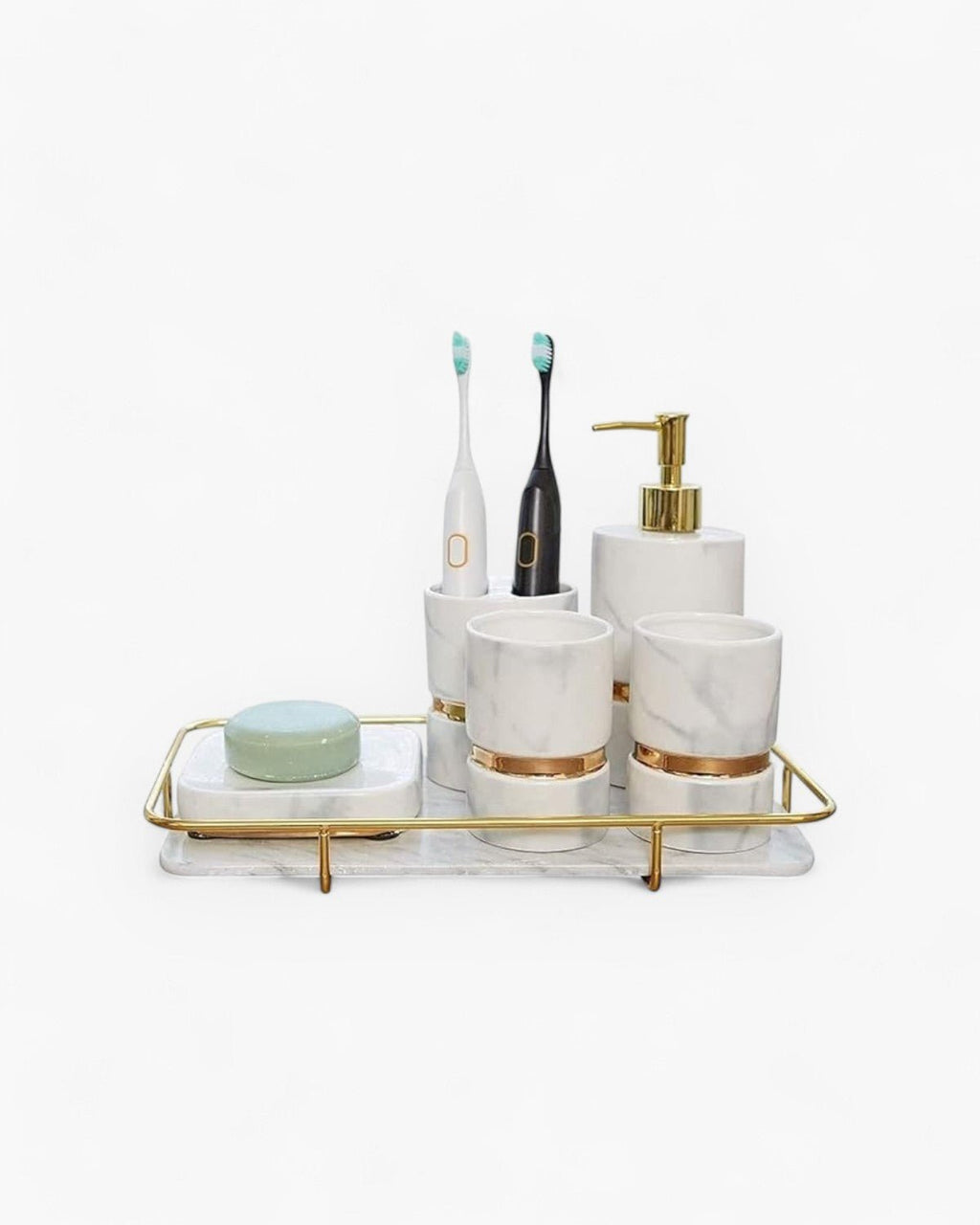 Marble Effect Ceramic Bathroom Accessories, 6 Pieces