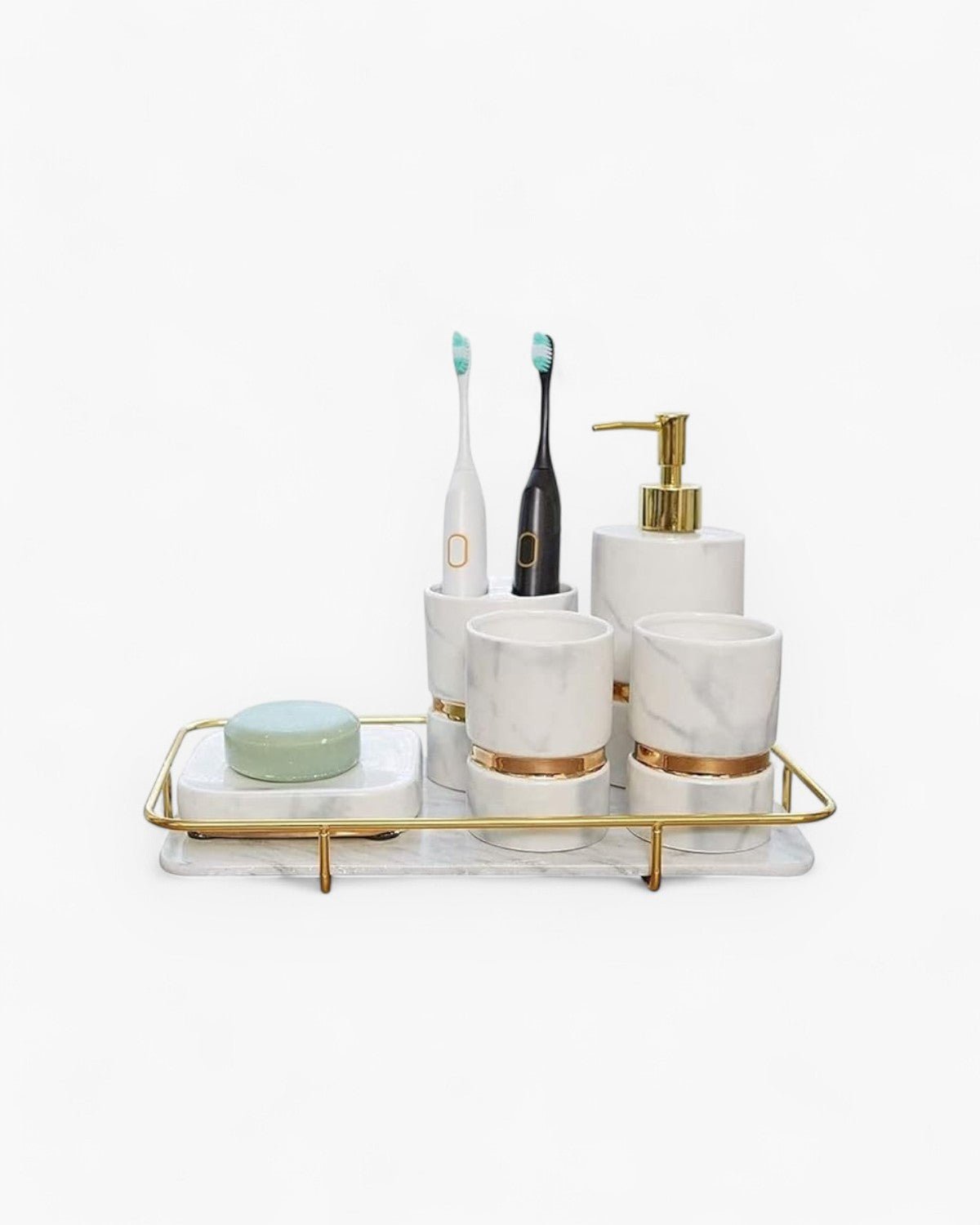 Marble Effect Ceramic Bathroom Accessories, 6 Pieces