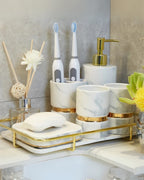 Marble Effect Ceramic Bathroom Accessories, 6 Pieces