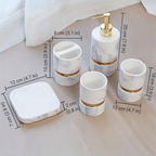 Marble Effect Ceramic Bathroom Accessories, 6 Pieces