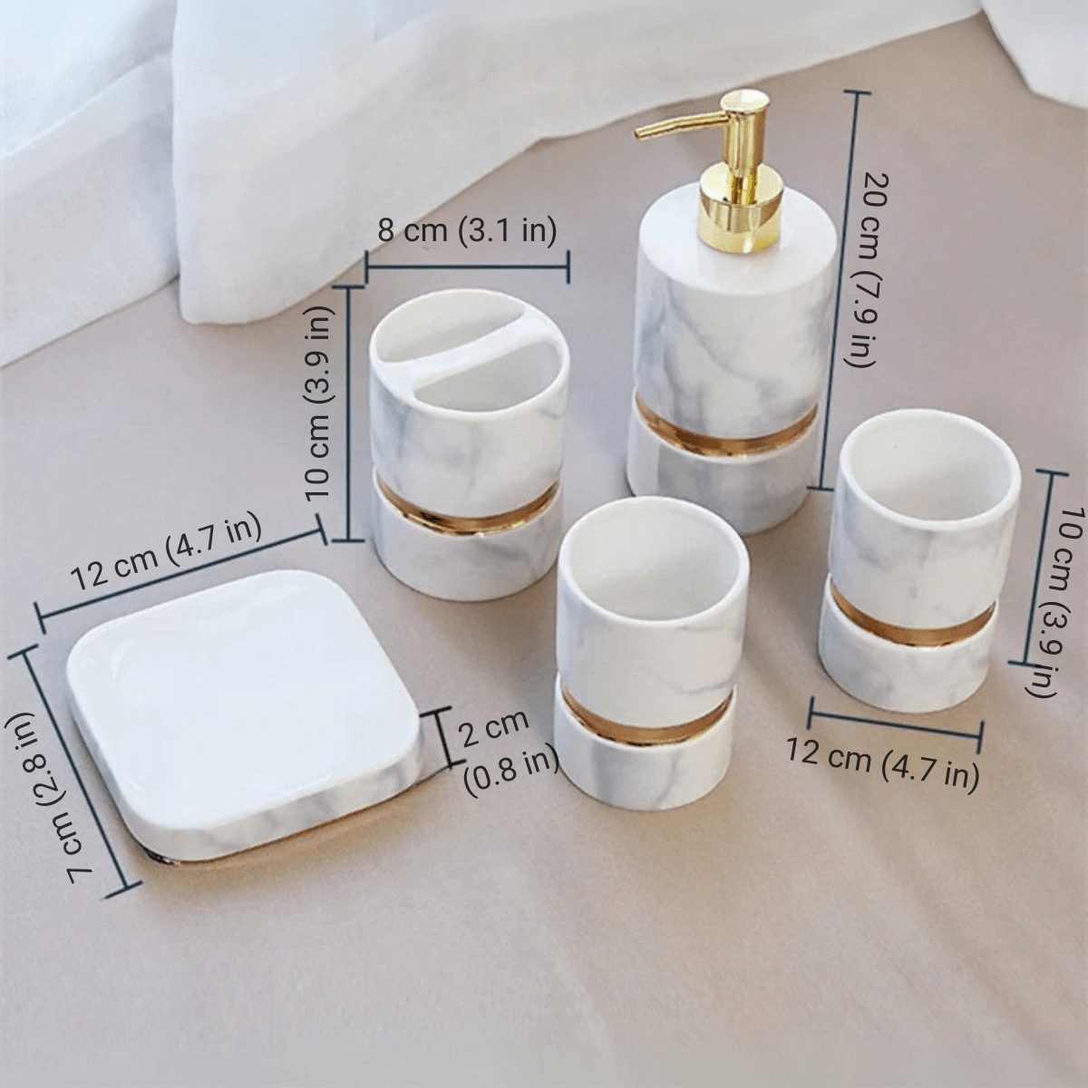 Marble Effect Ceramic Bathroom Accessories, 6 Pieces