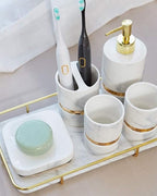 Marble Effect Ceramic Bathroom Accessories, 6 Pieces