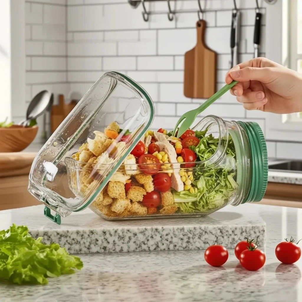 Glass Salad Jar with Separate Dressing Cup