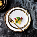 Gold Rim Porcelain Plates and Bowls, Set of 6