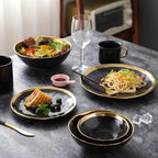 Gold Rim Porcelain Plates and Bowls, Set of 6