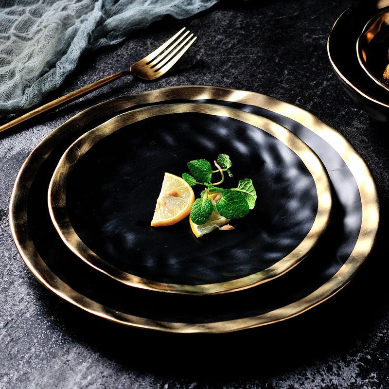 Gold Rim Porcelain Plates and Bowls, Set of 6