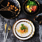 Gold Rim Porcelain Plates and Bowls, Set of 6