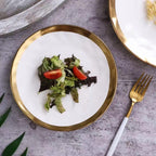 Gold Rim Porcelain Plates and Bowls, Set of 6