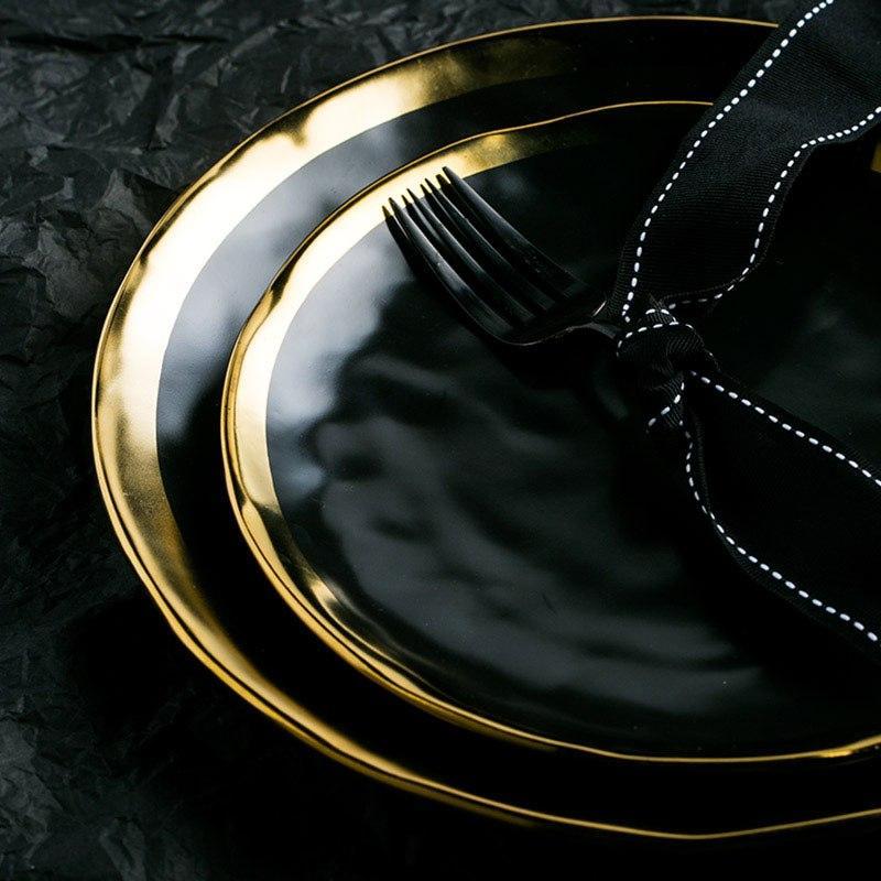 Gold Rim Porcelain Plates and Bowls, Set of 6